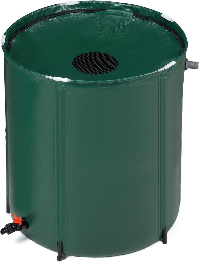 VINGLI 66 Gallon Collapsible Rain Barrel, Portable Water Storage Tank, Rainwater Collection System Downspout, Water Catcher Container with Filter Spigot Overflow Kit (Green)