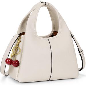 Women's Top Handle Handbag Small Satchel Bags Trendy Hobo Purse Crossbody Bag Faux Leather Shoulder Bag Satchel Purse (Beige With Cherry)