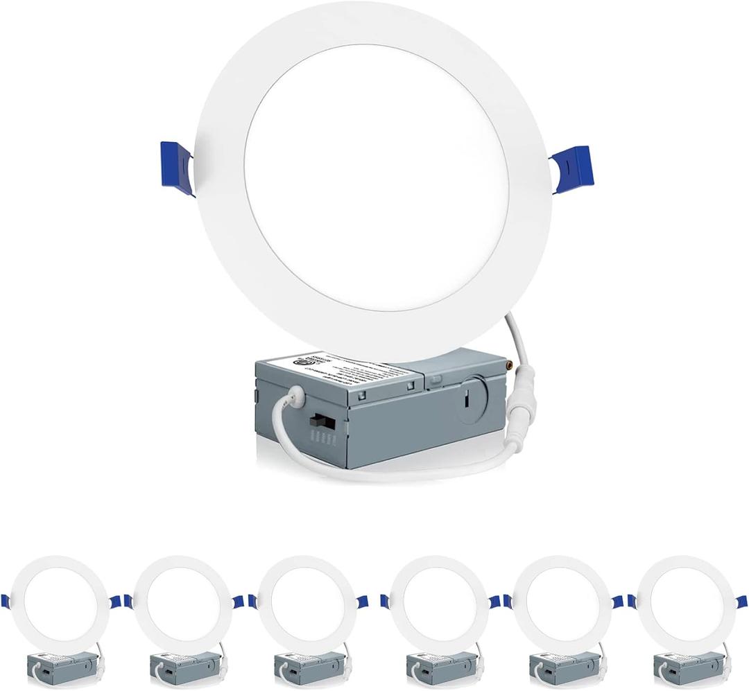Meconard 3 Pack 6 Inch LED Recessed Ceiling Light, 2700K/3000K/3500K/4000K/5000K Selectable, Dimmable 12W=110W, 1050LM, IC Rated Can-Killer Downlights with Junction Box, ETL and Energy Star Listed