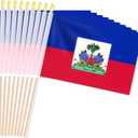 Pack of 20, Handheld Haiti Flags 5x8 Inch Small Haitian Flags on Wooden Sticks with Gold Spear Top, Mini Haiti Country Flag for Independence Day, Parades, Patriotic Decorations