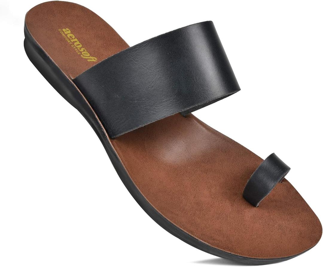 Aerosoft Flat Sandals For Women - Walking Summer Vacation Essentials Ladies Flip Flops  Comfortable Arch Support Orthotic Sandals For Women  Casual Outdoor Fashion Dressy Non Slip Footwear (10 Narrow, Veawil Black)
