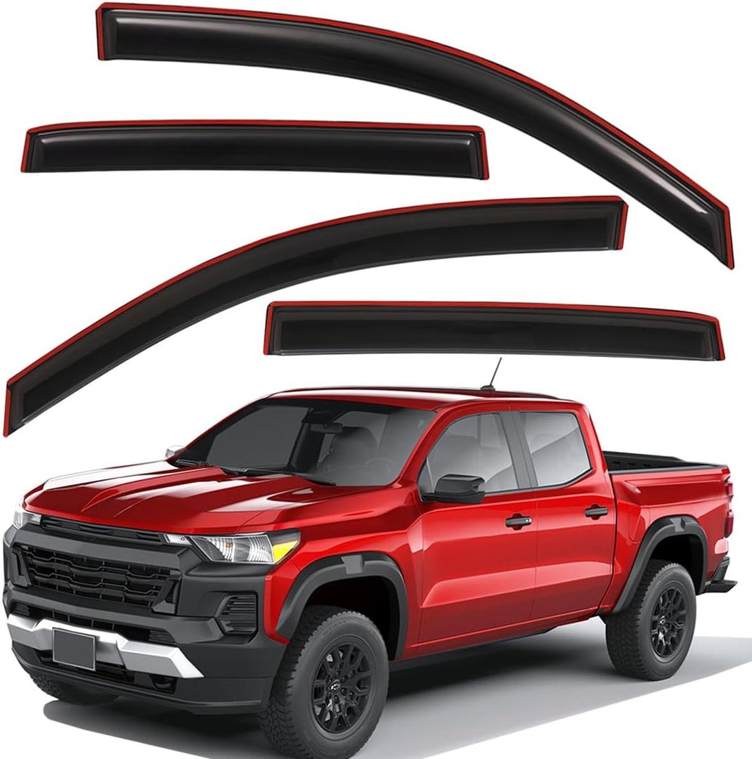 Lightronic Extra Durable Clip-on in-Channel Auto Vent Window Visors, Fits 2023-2025 Chevrolet Colorado & GMC Canyon, UV Protection Rain Guards, Original Wind Deflector, No-Drill, Dark Smoke, 4-Pcs