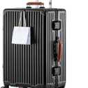 HotWay 26 Inch Hardside Checked Luggage with Leather Handle, PC Zipperless Suitcase with Spinner Wheels and TSA Locks, Lightweight Checked Luggage for Travel, Black