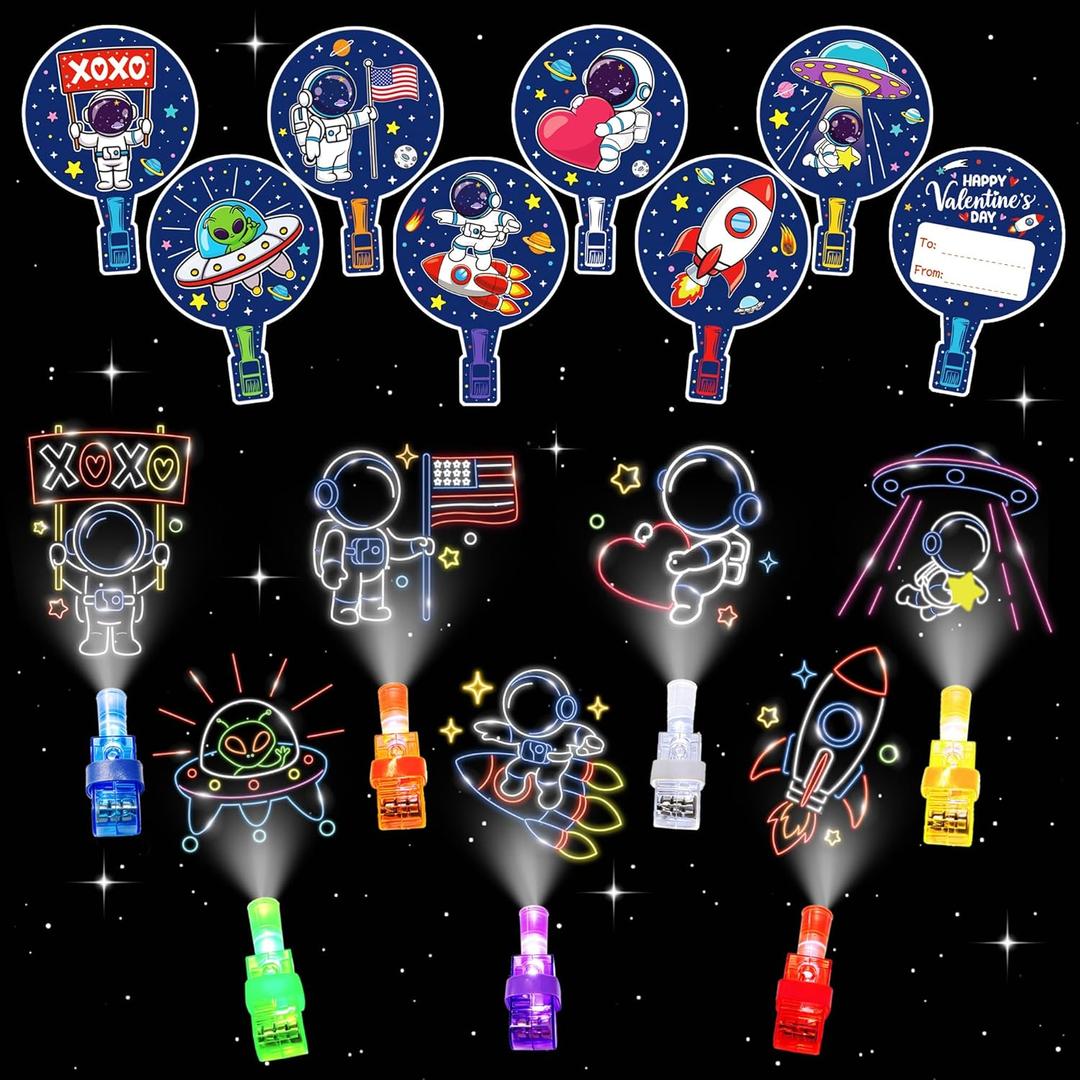 28 Pack Valentine's Day Gifts for Kids - LED Finger Lights with Valentine's Cards for Kids Classroom Exchange, Non-Candy Valentine Party Favors Class Prizes for Boys Girls School