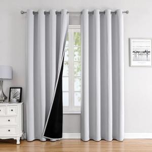 ChrisDowa 100% Blackout Curtains 102 inch Long for Bedroom with Black Liner, 2 Thick Layers Total Blackout Thermal Insulated Grommet Window Curtains 2 Panels Set (Greyish White, 52 x 102 Inch)