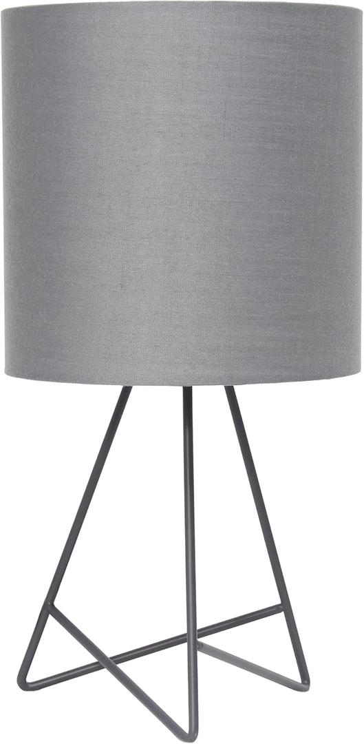 Simple Designs LT1213-GOG 14" Modern Wire Table Lamp with Drum Fabric Shade, for Living Room, Bedroom, Office, Gray