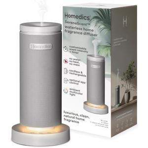 Homedics SereneScent Mini Fabric Rechargeable Waterless Diffuser, Cordless Aromatherapy Device, Use with SereneScent Oil 15ml (Sold Separately), Adjustable Mist Intensity & Ambient Light, Gray