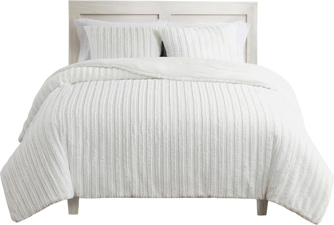 UGG King Comforter Set with 2 Pillow Shams Plush Faux Fur Bedding Soft Warm Down Alternative Comforter Washable Hypoallergenic Fluffy Blanket Set for Bedroom, California/King Size, White Snow (Kenzie)