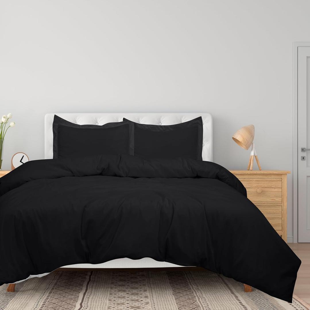 ROYALE LINENS Black Duvet Cover Queen Size - 3 Piece Bedding Comforter Covers - Zipper Closure - 1 Queen Duvet Cover 90x90 inches and 2 Pillow Shams - No Comforter Included