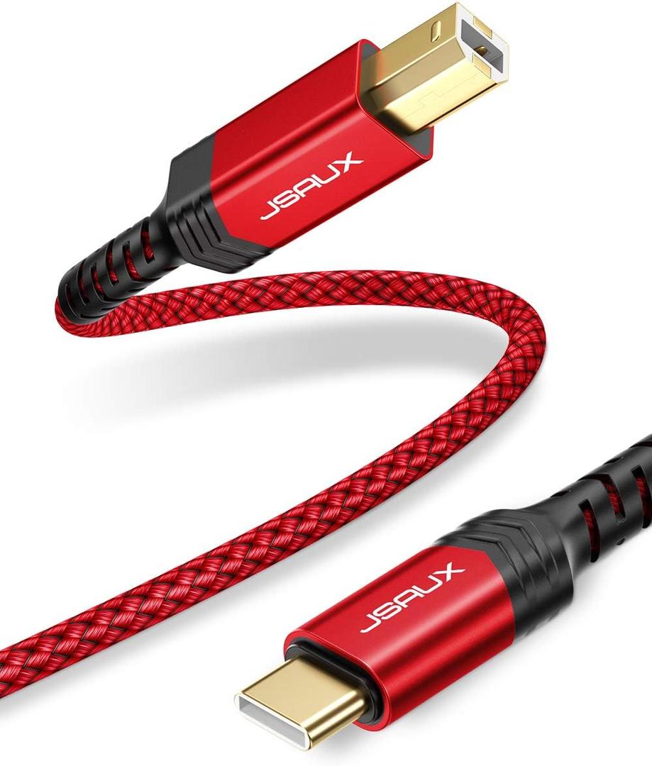 JSAUX USB B to USB C Cable 10ft, USB C Printer Cable Compatible with MacBook Pro, HP, Epson, Canon, Brother, Lexmark, Xerox Printers and Scanner-Red