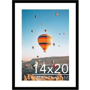 JCJMY 14x20 Picture Frame with 11x17 Mat, Display Photo 11x17 with Mat or 14 x 20 Without Mat, Wall Hanging Large 14 by 20 Poster Frame with Plexiglass, Black