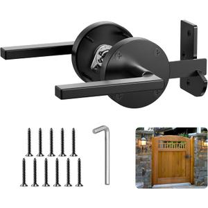Heavy Duty Gate Latch for Wooden Fence, Double Side Gate Latch, Black Fence Gate Latch with Handles, Alloy Door Latch for Wooden Gates, Pool Gate, Backyard, Garden - Round