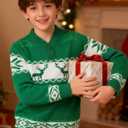 Funnycokid Boys Christmas Sweaters Kids Button Mock Neck Pullover Up Winter Xmas Holiday 5-12 Years (Green)