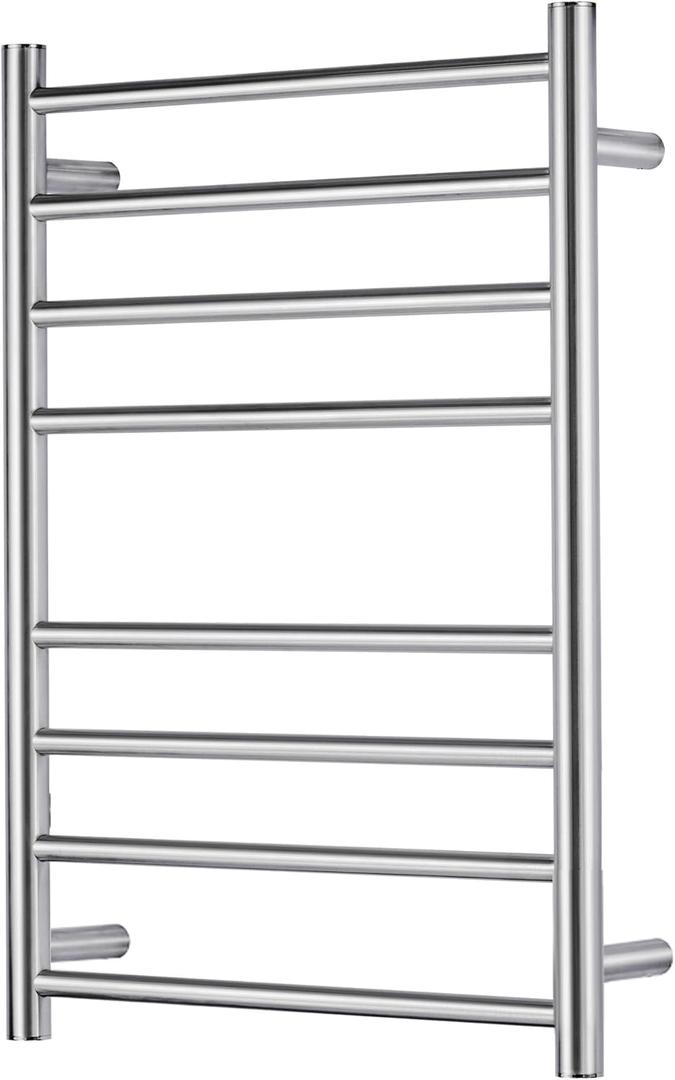 Electric Heated Towel Warmer - Wall Mounted Bathroom Towel Rack, Plug-in Design & Brushed Stainless Steel Finish 8 Bar (Polished)
