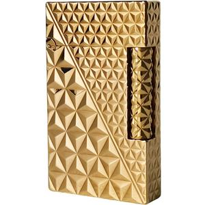 Ligne 2 lighters, Classic Ping Sound Soft Flame Adjustable Cigar Lighter, Refillable Butane, Handcrafted Brass, Flint Replacement, Gift for Men Dad Boyfriend (Silver) (Gold)