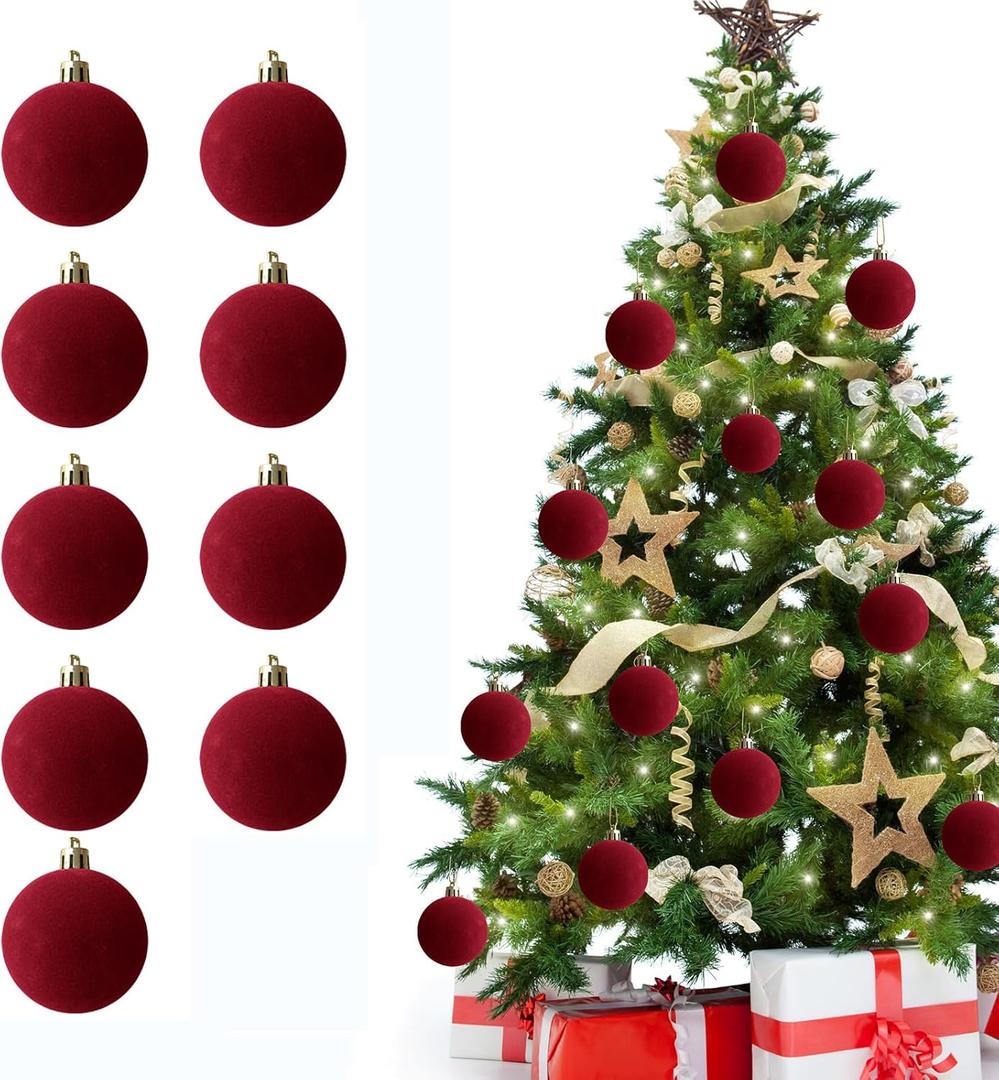 9 Pcs Red Velvet Christmas Balls, 3.15 Inch Christmas Tree Hanging Ball Decoration, Christmas Ornaments Balls for Family Party Holiday Wedding Xmas Home Decoration