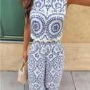 WDIRARA Women's Boho 2 Piece Pants Outfits Sleeveless Crop Tank Top Set Vacation Beach (Blue) X-Small 
