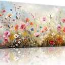 crmotu Floral Botanical Wall Art, Blooming Wildflowers Large Artwork, Flower Market Canvas Art Prints, Meadow Plant Nature Wall Decor, Rustic Wall Paintings for Living Room Bedroom Farmhouse 20"X40" (Colorful Flower Sea)