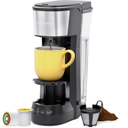 CHEFMAN Single Serve Coffee Maker, K Cup Coffee Machine: Compatible with K-Cup Pods and Ground Coffee, Brew 6 to 12oz Cup Drip Coffee Maker, 40oz Water Reservoir, Cup Lift, Filter Included