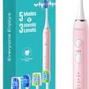 COSLUS C30 Electric Toothbrush for Adults & Kids: 3 Intensities & 5 Modes for Effective Yet Gentle Ultra-Clean Feel, 2 Types of Heads for Gentle or Daily Care, Travel & Home Use, Pink, 1PC