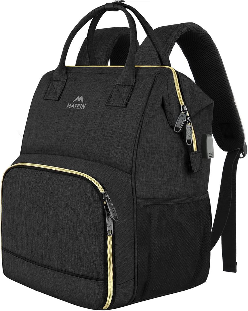 MATEIN Lunch Backpack for Men Women, 17 Inch Large Insulated Cooler Backpack with USB Charging Port, Water Resistant Lunch Box Backpack Travel Laptop Backpack for Men Work Picnic College Nurse, Black