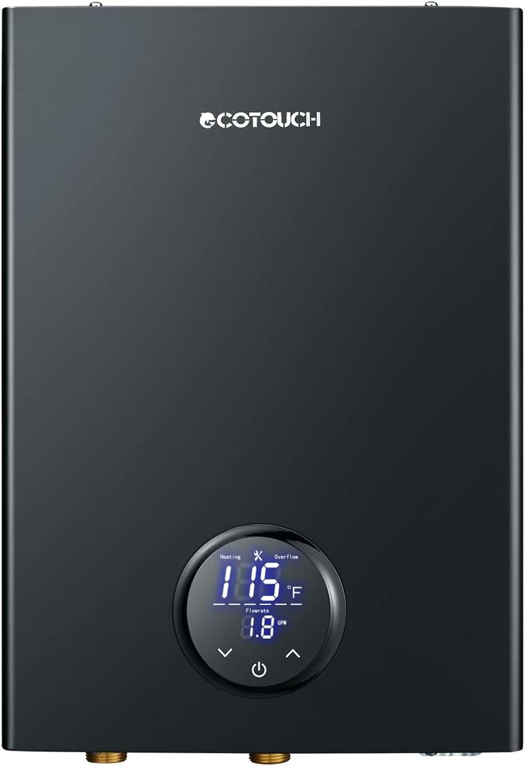 Electric Tankless Water Heater, ECOTOUCH 14kW Instant Hot Water Heaters on Demand 240V Point of Use Hot Water Heater ETL Certificated Self-Modulation ECO140B, Black
