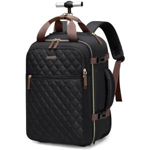 GOLF QUALITY Rolling Backpack for Women, Travel Laptop Backpack with Wheels Roller Personal Item Backpack Wheeled Underseat Carry On Luggage, Fit 17Inch, Black