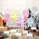Amyhill 6 Pcs Christmas Candyland Table Decorations Wooden Colorful Candy Bow Block Tabletop Centerpieces Sign Xmas Tiered Tray Decor for Home Xmas Holiday Kitchen Party Decor