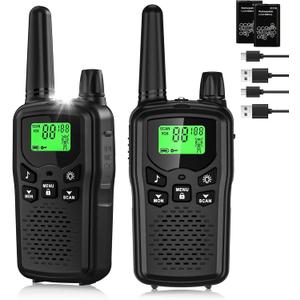 Walkie Talkies for Adults Long Range, Rechargeable Walkie Talkie 22 FRS Channels Two Way Radios with Noise Reduction, Volume Adjustment, LED Flashlight,1200mAh Rechargeable Battery (2 Pack Black)