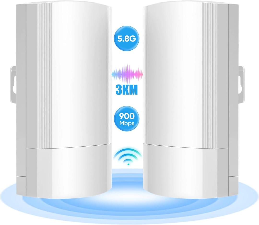 Wireless BridgePoint to Point Wireless Bridge Extending WiFi to Outbuildings Long Range up to 2-3KM CPE 240 with 12dBi High-Gain Antenna24V PoE Power, IP65 Waterproof, 2 Pack White