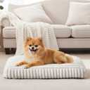 Dog Beds for Small Dogs, Flat Pet Beds with Removable Washable Cover, Pet Mat Cute Dog Crate Bed Thick Shredded Chopped Crate Foam & Anti Slip Bottom for Indoor, 23"x18"x3" Cream