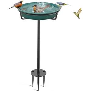 VeyFolzin.st Bird Baths for Outdoors, Detachable Birdbaths for The Garden Clearance, Freestanding Bird Baths for Outdoors Heavy Duty, Bird Bath Bowl Spa & Birdfeeder with Metal Stake Stand (Green)