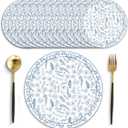 50 Pack Blue Floral Vintage Paper Placemats 13.7 Inch Disposable Blue and White Placemats Decorative Chinoiserie Round Table Mats for Wedding Baby Shower Anniversary Birthday Party Supplies