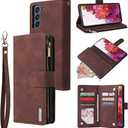 LBYZCASE Phone Case for Galaxy S20 FE 5G(2020),Samsung S20 FE Wallet Case,Luxury Folio Flip Leather Cover[Zipper Pocket][Wrist Strap][Kickstand ] for Samsung Galaxy S20 FE 5G(Fan Edition)-Coffee