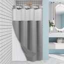 Stall No Hook Shower Curtain with Snap in Liner,230GSM Waffle Weave Shower Curtains for Bathroom,60W x 74H,Grey
