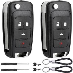 2 Pack Flip Key Fob Case Shell Replacement 4 Button for Chevy Cruze Equinox Camaro Impala Malibu Sonic Buick Regal Verano Encore Lacrosse GMC Terrain 2010 2011 2012 2013 2014 2015 2016 2017 2018 2019