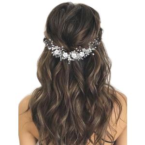 GORAIS Flower Bride Wedding Hair Vine Crystal Bridal Headpieces Pearl Hair Accessories for Women and Girls (1 Count (Pack of 1), A-Silver)