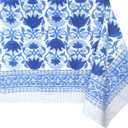 ATOSII Positano Blue 100% Cotton Rectangle Fall Tablecloth, Handblock Floral Linen Table Cloth for Kitchen Dining Table I Tabletop I Parties Wedding Christmas Thanksgiving I Fall Decor 60 X 90 Inches