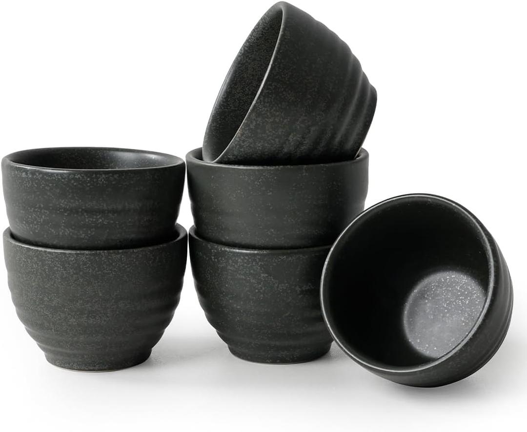 1.6oz Espresso Cups Set of 6, Matte Black Ceramic Demitasse Coffee Cups for Espresso, Latte, Cappuccino – Small Shot Cups – Stackable Mini Mugs for Home, Cafe, Restaurant