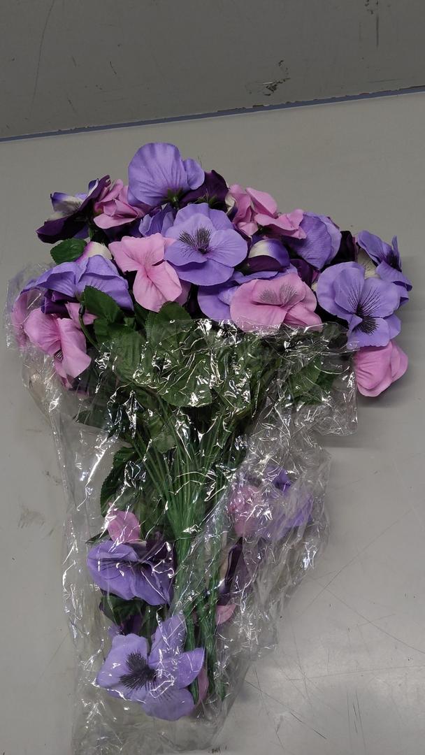Htmeing 2pcs 10 Heads Artificial Pansy Orchids Bushes Flowers Home Office Wedding Decoration (Purple, Pink)