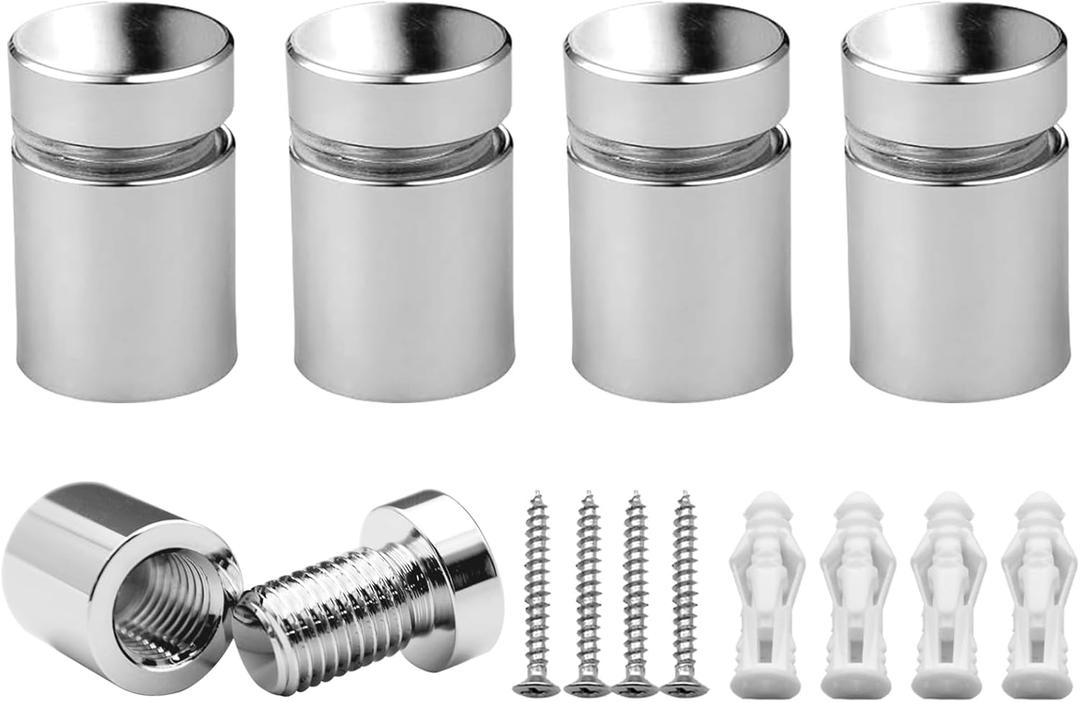 1/2 x 1/2 Inch 4PCS Aluminum Solid Sign Standoff Screws for Acrylic Advertising Screw Wall Fixing standoffs mounts Glass Display Signs (Polished Chrome Color)
