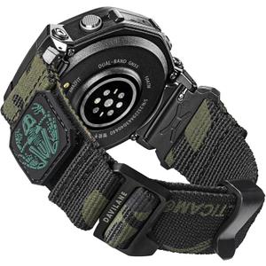 22mm Nylon Watch Band Compatible with Amazfit T-Rex 3, Military Patches Design, Rugged Quick Release Sports Replacement Watch Strap for Outdoor & Camping Running for Men Women