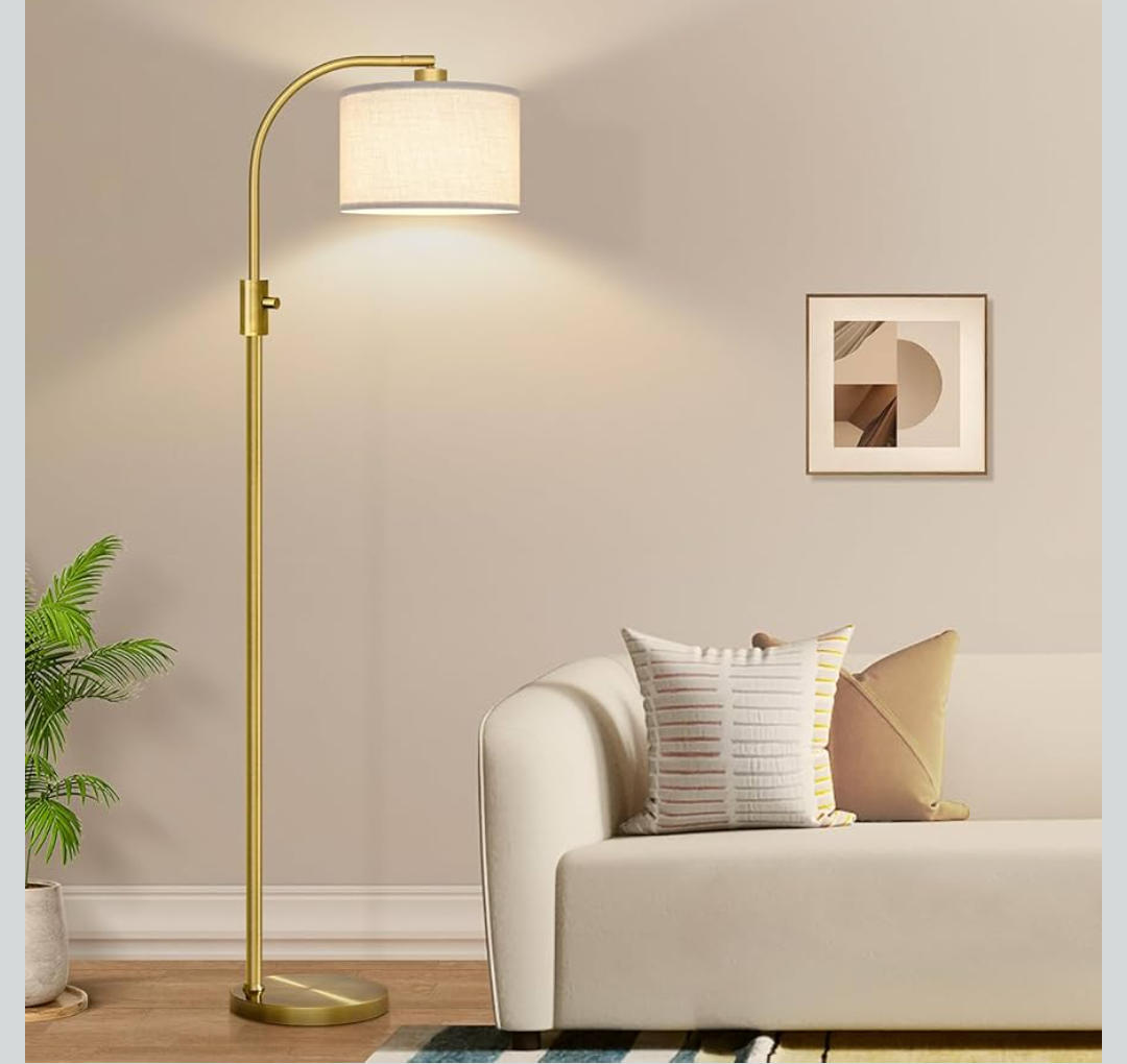 Floor Lamp - Dimmable LED with White Shade for Living Room, Bedroom, Office & More