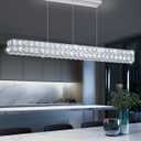 47'' Modern Crystal Chandelier for Dining Room Ceiling Light Fixture for Living Room Hallway Lighting LED Dimmable with Remote Silver