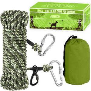 Dog Tie Out Cable for Camping - 100ft Dog Lead Dog Runner for Yard - Portable Trolley System for Large Small Dogs Outside (Olive)