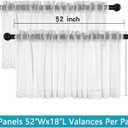 White Sheer Valances for Windows - Light Filtering Semi Sheer Valances for Living Room/Bedroom/Kitchen/Bathroom/Cafe - Transparent Window Valance Curtains with Rod Pocket 2 Panels 52x18 Inches Long