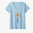 Womens Pickleball Daisy Flower V-Neck T-Shirt,XL