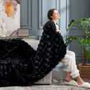 Cozy Bliss Faux Fur Throw Blanket for Couch, Fuzzy Soft Plush Thick Bubble Blanket for Sofa Bedroom Living Room, 50 * 60 Inches Black