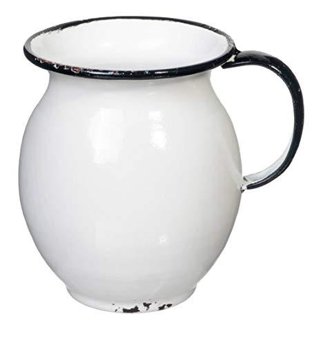Red Co. 5” Decorative Vintage Bulb-Shaped Metal Centerpiece Flower Vase, Distressed White/Black Rim