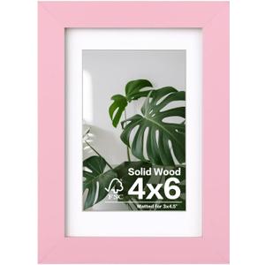 Egofine 4x6 Picture Frame with Plexiglass, Display Pictures 3.5x5 with Mat or 4x6 Without Mat for Tabletop and Wall Mounting, Pink